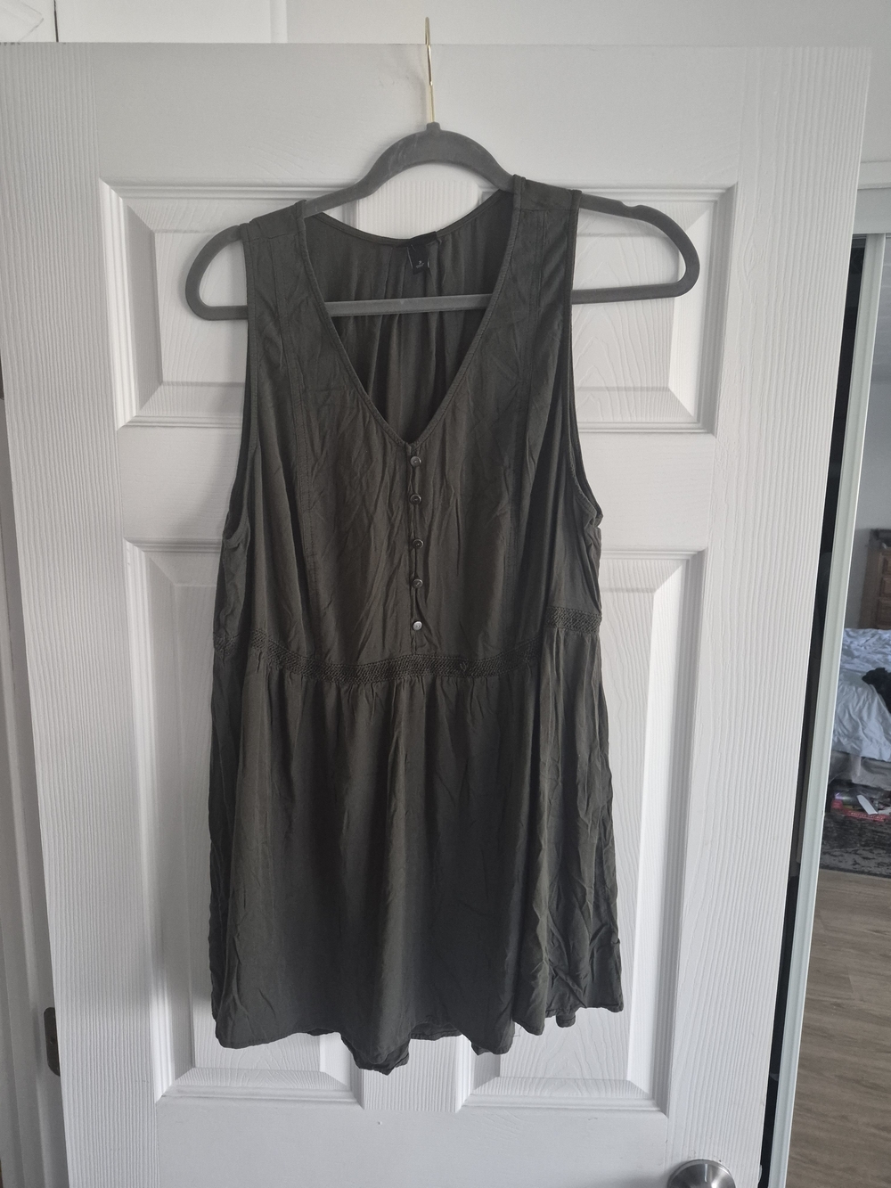 torrid Olive V-Neck Sleeveless Tunic with Button Front